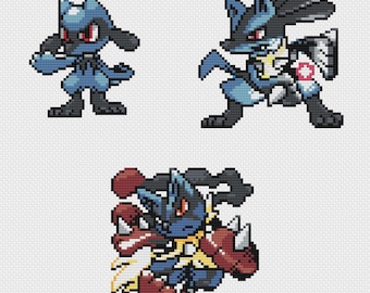 Riolu & Lucario Cross Stitch Patterns: Retro Game Sprites (PDF Download)