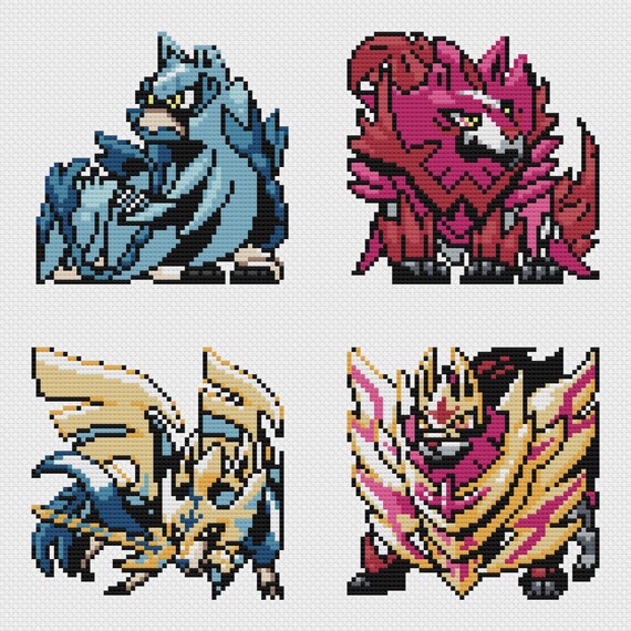 Zacian & Zamazenta Cross Stitch Patterns: Retro Game Sprites (PDF