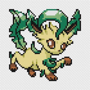 Leafeon Cross Stitch Pattern: Retro Game Sprite (PDF Download)