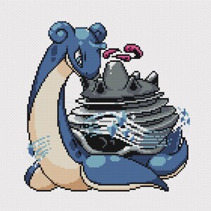 Patrón de punto de cruz de Lapras Gigantamax: Sprite de juego retro (Descarga PDF)