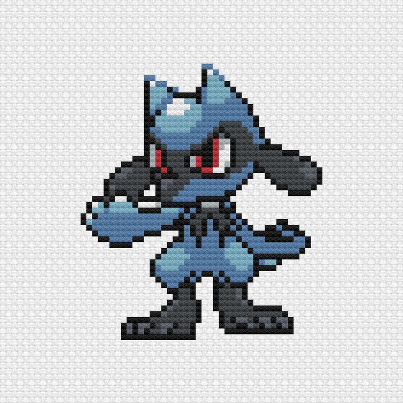 Riolu & Lucario Cross Stitch Patterns: Retro Game Sprites (PDF Download ...