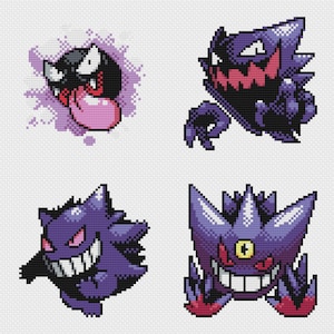 Gastly, Haunter & Gengar Cross Stitch Patterns: Retro Game Sprites (PDF Download)
