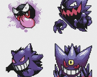 Gastly, Haunter & Gengar Cross Stitch Patterns: Retro Game Sprites (PDF Download)
