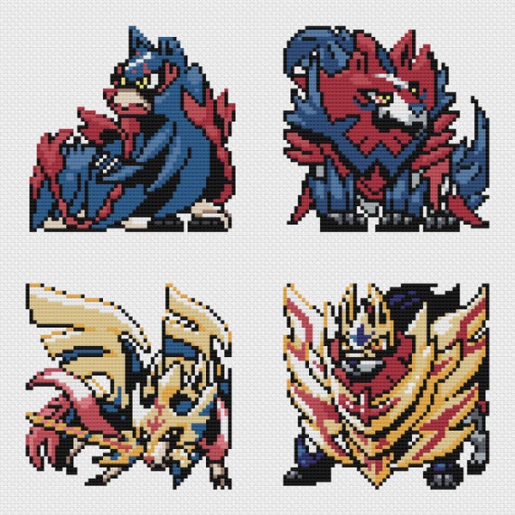 Zacian & Zamazenta Cross Stitch Patterns: Retro Game Sprites (PDF