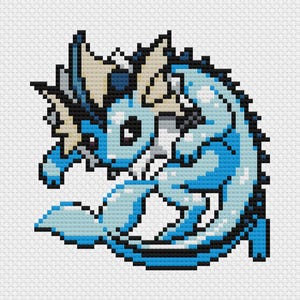 Vaporeon Cross Stitch Pattern: Retro Game Sprite (PDF Download)