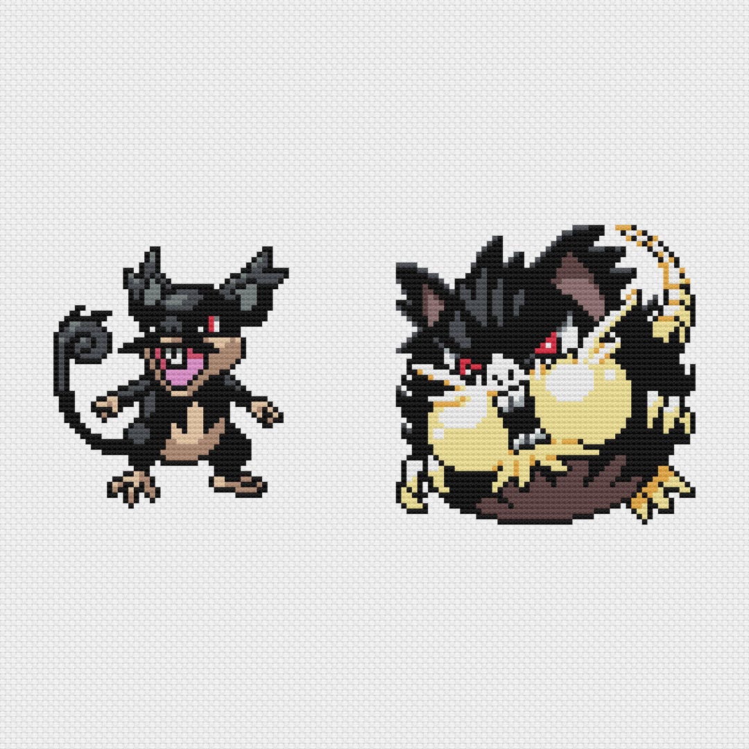 Alolan Rattata & Alolan Raticate Cross Stitch Patterns: Retro Game ...