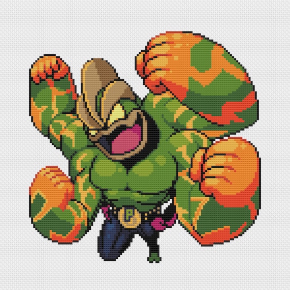 Gigantamax Machamp Cross Stitch Pattern: Retro Game Sprite (PDF