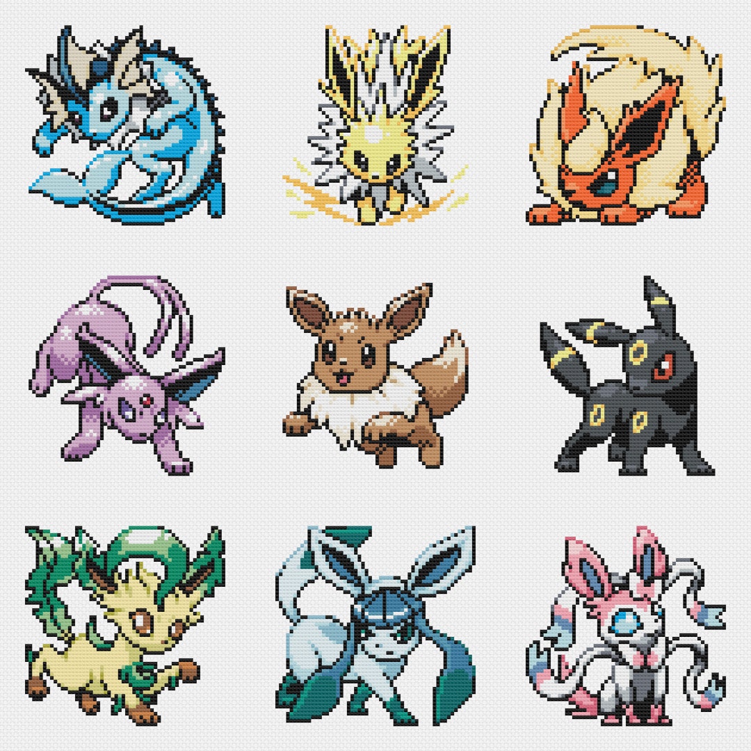 Eeveelutions Cross Stitch Patterns PDF Instant Download Retro Sprite