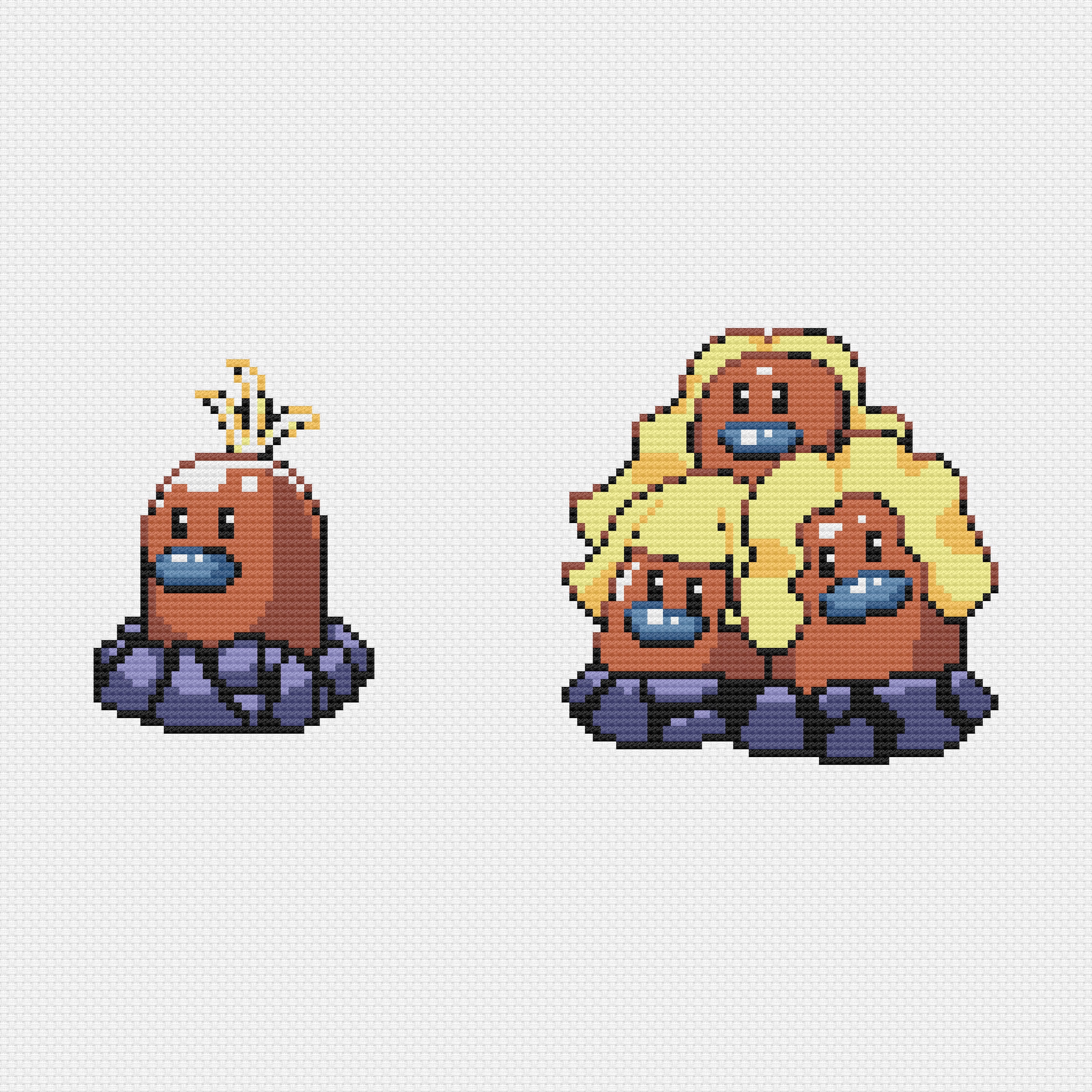 アローラ ディグダ＆ダグトリオ クロスステッチパターン：レトロ