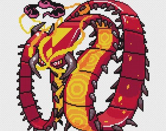 Gigantamax Centiskorch Cross Stitch Pattern: Retro Game Sprite (PDF Download)