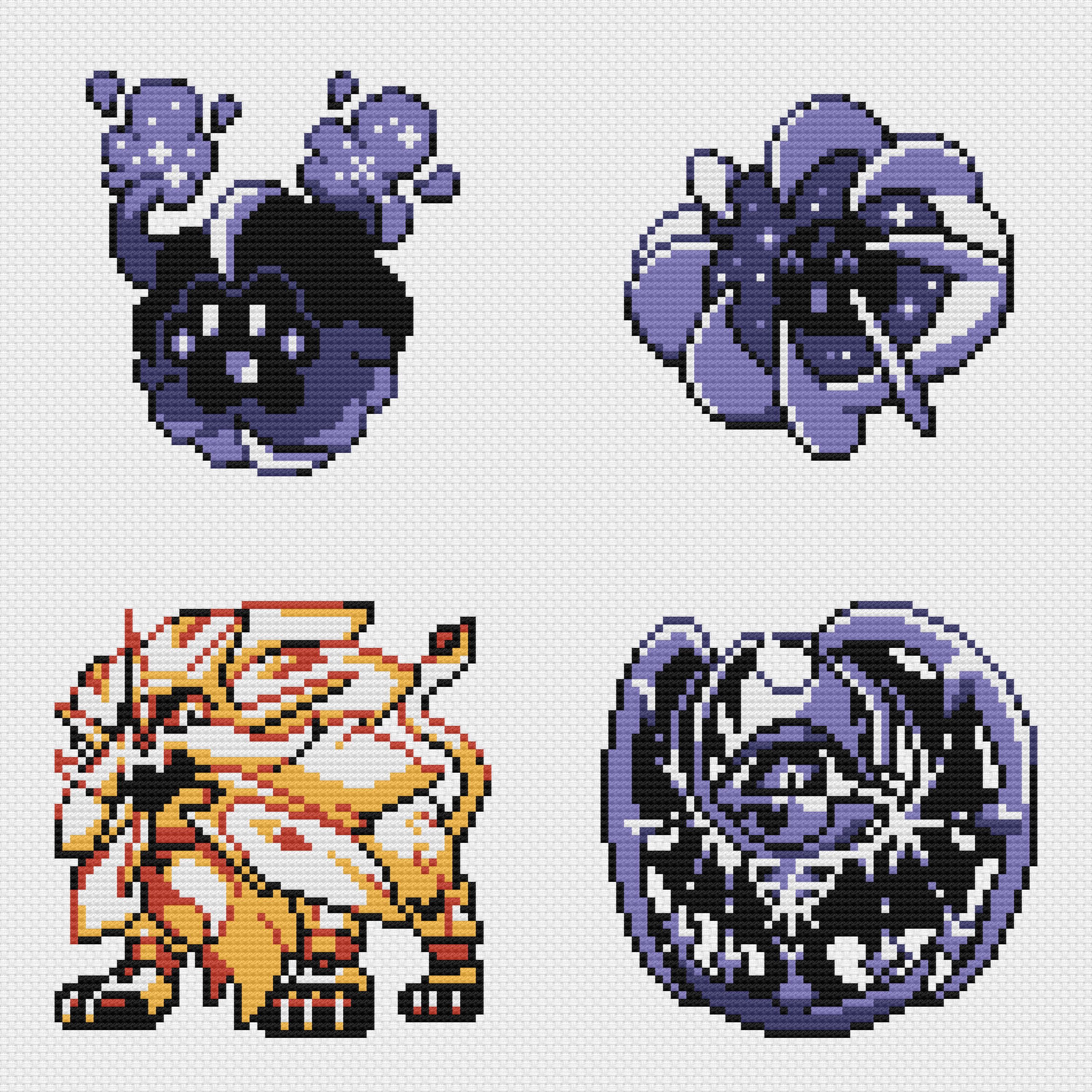 Cosmog, Cosmoem, Solgaleo & Lunala Cross Stitch Patterns: Retro