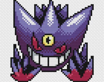 Mega Gengar Cross Stitch Pattern: Retro Game Sprite (PDF Download)