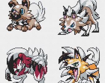 Rockruff & Lycanroc Cross Stitch Patterns: Retro Game Sprites (PDF Download))
