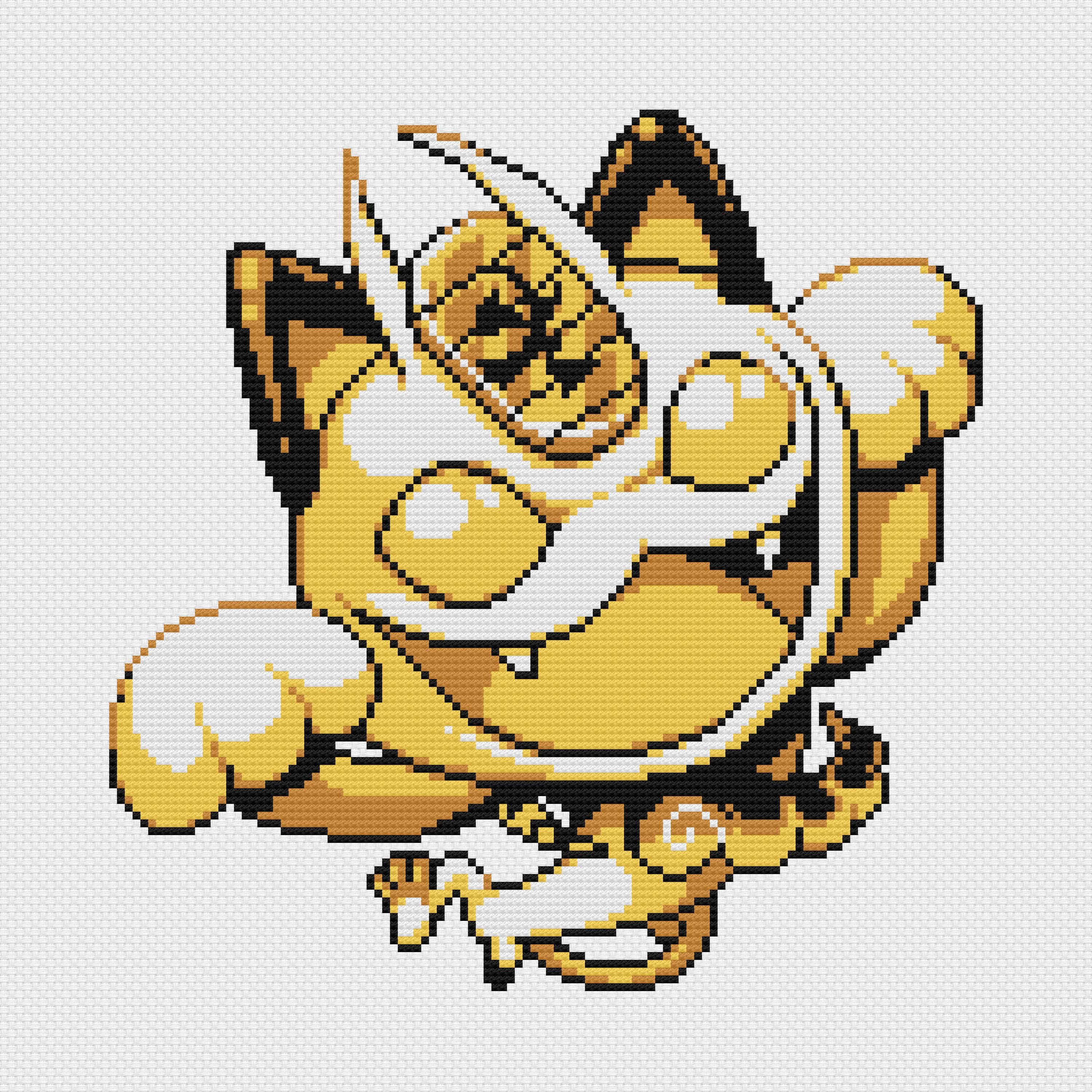 Gigantimax Meowth Cross Stitch Pattern: Retro Game Sprite (PDF