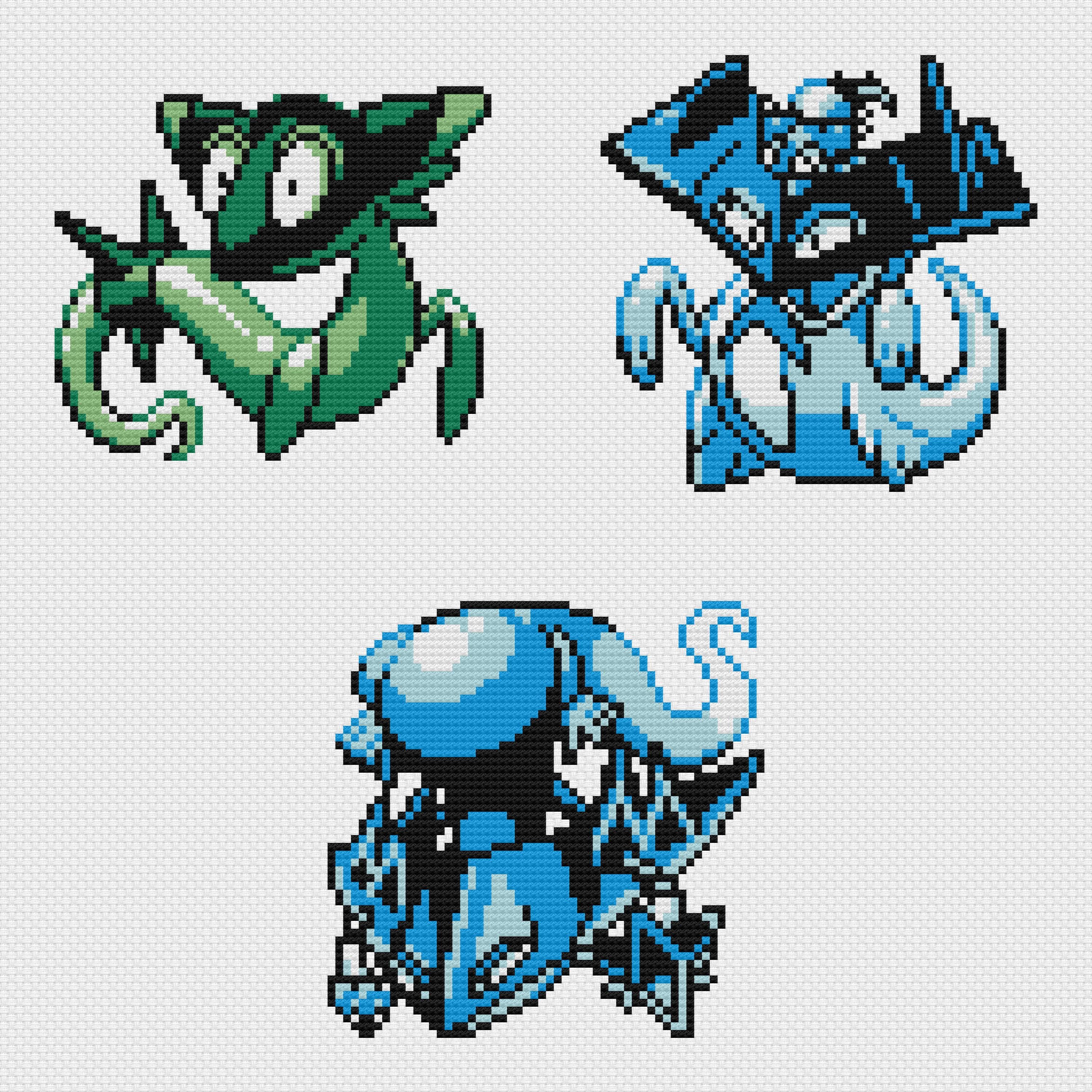 Dreepy, Drakloak & Dragapult Cross Stitch Patterns: Retro Game