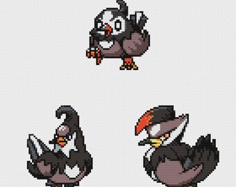 Starly, Staravia & Staraptor Cross Stitch Patterns: Retro Game Sprites (PDF Download)