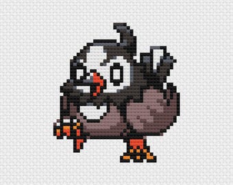 Starly Cross Stitch Pattern: Retro Game Sprite (PDF Download)