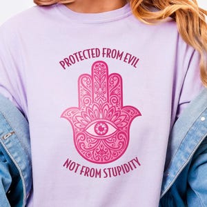 Pink Hamsa Hand T-Shirt: Boho Spiritual Tee, Funny Graphic Design Orchid
