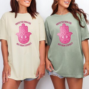Pink Hamsa Hand T-Shirt: Boho Spiritual Tee, Funny Graphic Design image 3