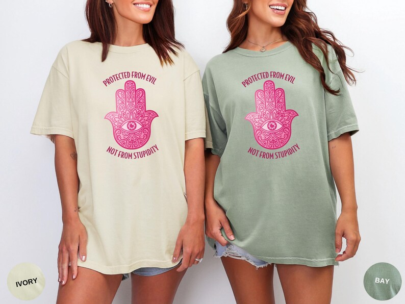 Pink Hamsa Hand T-Shirt: Boho Spiritual Tee, Funny Graphic Design image 3