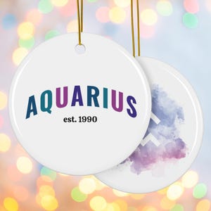 Personalized Aquarius Zodiac Ornament, Custom Christmas Gift, Zodiac Decor, Double-Sided Ornaments, Personalized Gifts, Astrology Gift