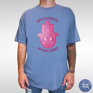 Pink Hamsa Hand T-Shirt: Boho Spiritual Tee, Funny Graphic Design Blue Jean