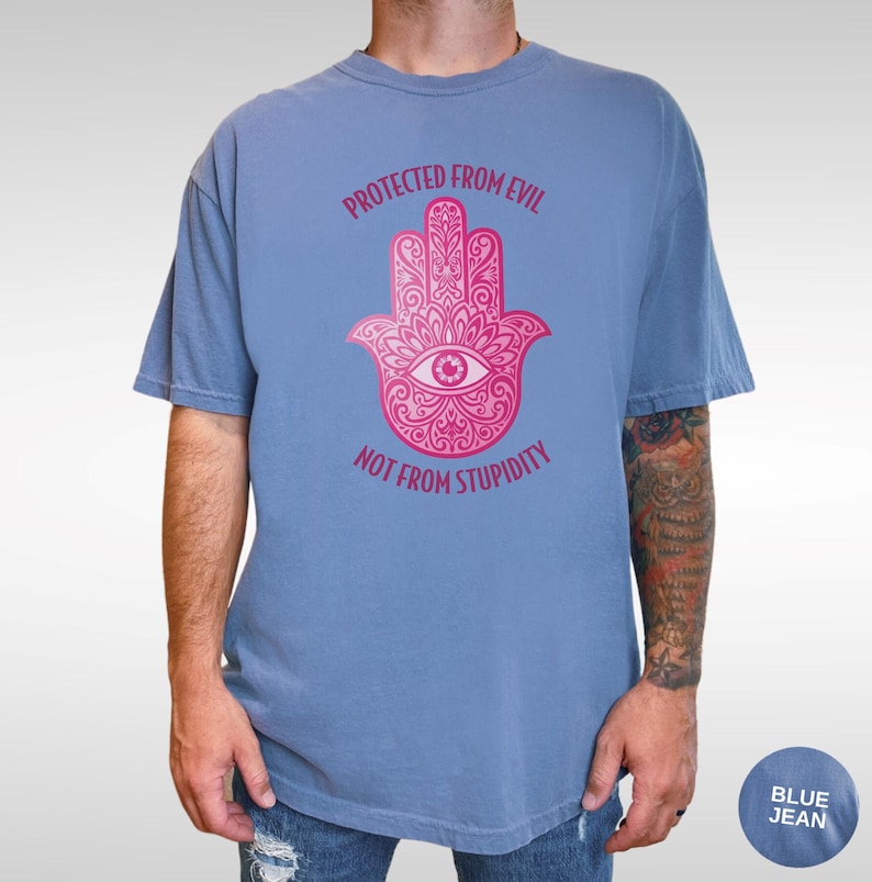 Pink Hamsa Hand T-Shirt: Boho Spiritual Tee, Funny Graphic Design Blue Jean