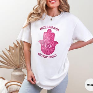 Pink Hamsa Hand T-Shirt: Boho Spiritual Tee, Funny Graphic Design White