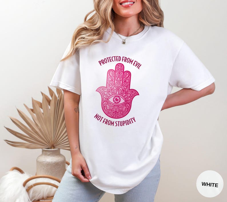 Pink Hamsa Hand T-Shirt: Boho Spiritual Tee, Funny Graphic Design White