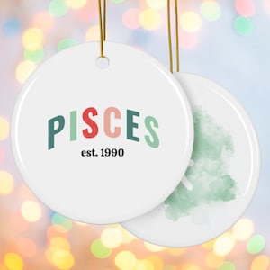 Personalized Pisces Ceramic Ornaments, Zodiac Decor, Pisces, Two-Sided Holiday Ornaments, Personalized Gifts, Astrology Sign, Zodiac Sign