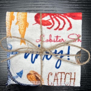 Lobster Shack Zero-Waste Paperless Paper Towels | 8&quot;x8&quot; Reusable Cloth Napkins Set of 4 | Sustainable Kitchen & Home Decor