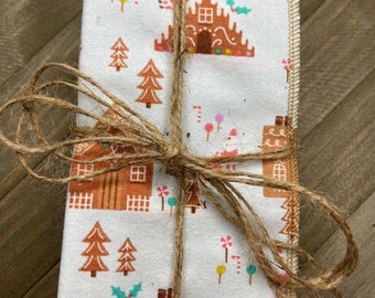 Gingerbread City Christmas Themed Reusable Towels 8"x8" Eco-Friendly Zero-Waste Sustainable Alternative to Paper Everyday Napkins