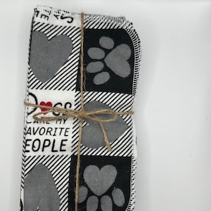 DOGS MY PEOPLE Reusable Cloth Napkins Zero Waste 2 ply set of 12 (8&quot;x8&quot;) 100% Cotton Flannel Eco-Friendly Sustainable Home Kitchen Décor