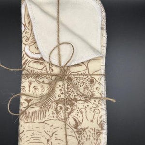 ANIMAL SAFARI Reusable Cloth Napkins 8&quot;x8&quot; 2 ply set of 12 Zero Waste Eco-Friendly Paperless Paper Towels