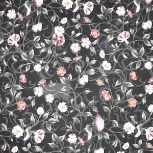 Black Floral Fabric, By the Yard