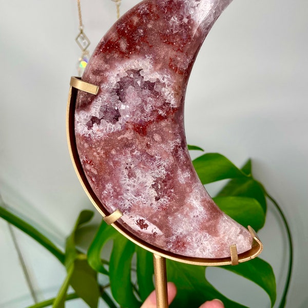 XL Berry Pink Amethyst Crystal Moon with Stand - super High Grade