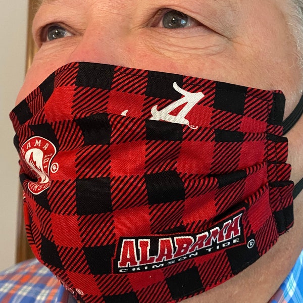 University of Alabama (only 1 pattern left: buffalo plaid) reusable face mask, courtesy mouth covering