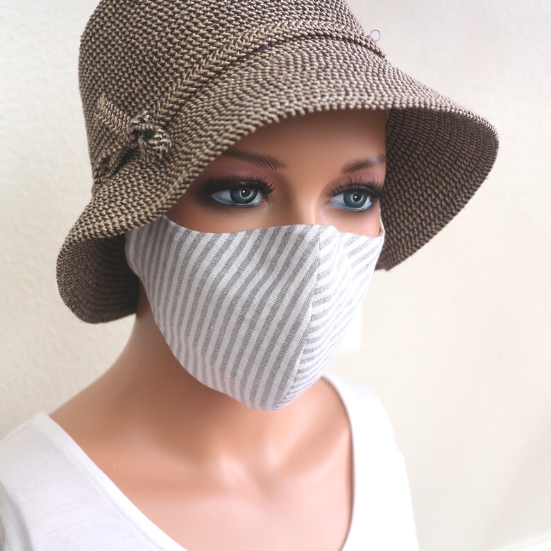 Stripe Organic Face Mask   Filter Pocket   Inserted Nose image 2