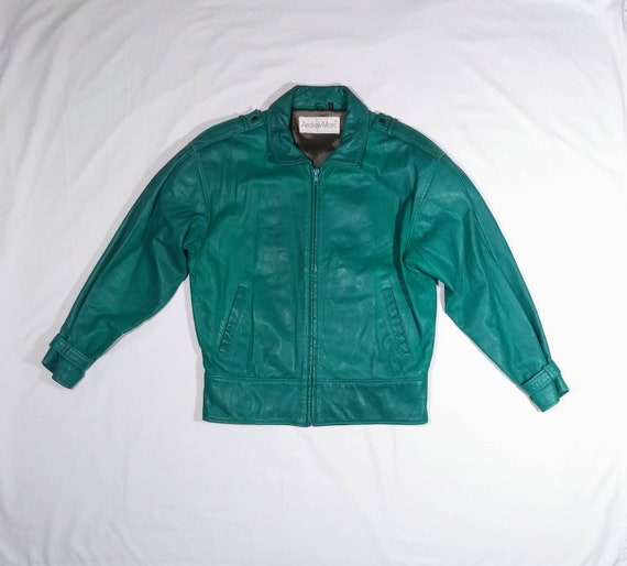 Vintage 90's Teal Green Leather Jacket
