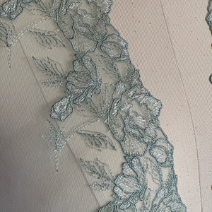 6 inches Mossy green floral embroidered tulle trim image 3