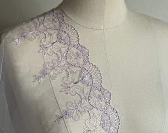 8.5 Lavender floral embroidered tulle trim