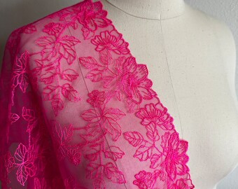 11.5 inches Bilateral bright pink embroidered floral tulle trim