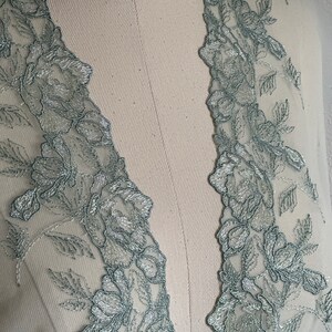 6 inches Mossy green floral embroidered tulle trim image 4