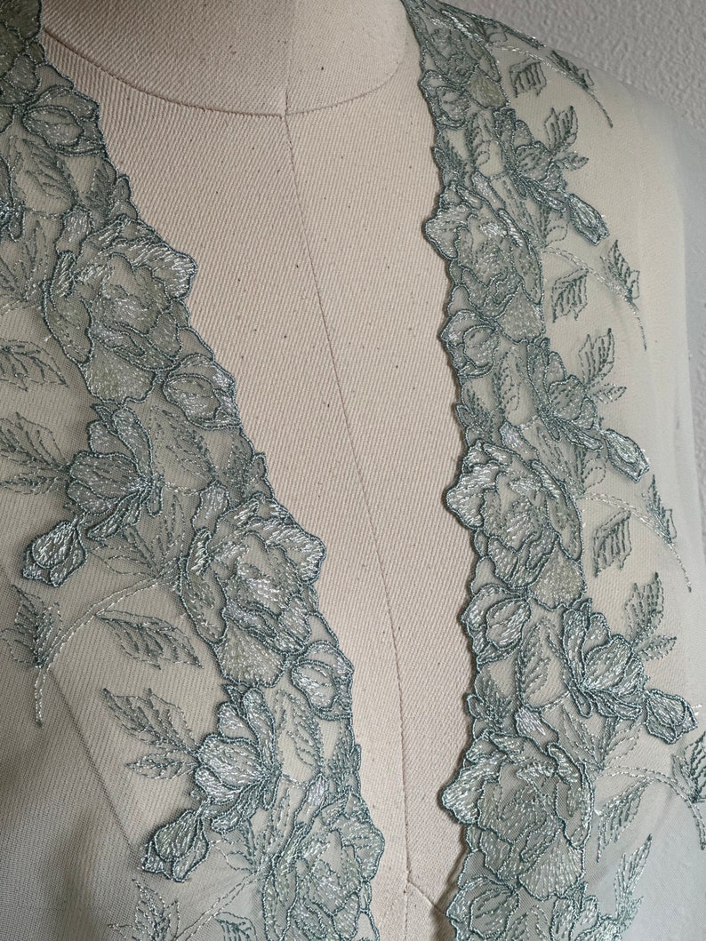 6 inches Mossy green floral embroidered tulle trim image 4