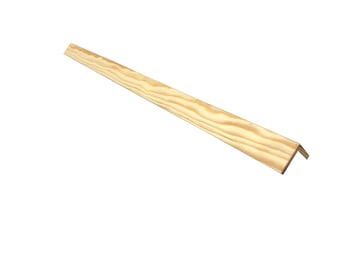 May include: A wooden corner molding, a piece of trim used to cover the corner of a wall or ceiling.