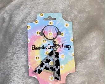Cow Print Initial Keychain