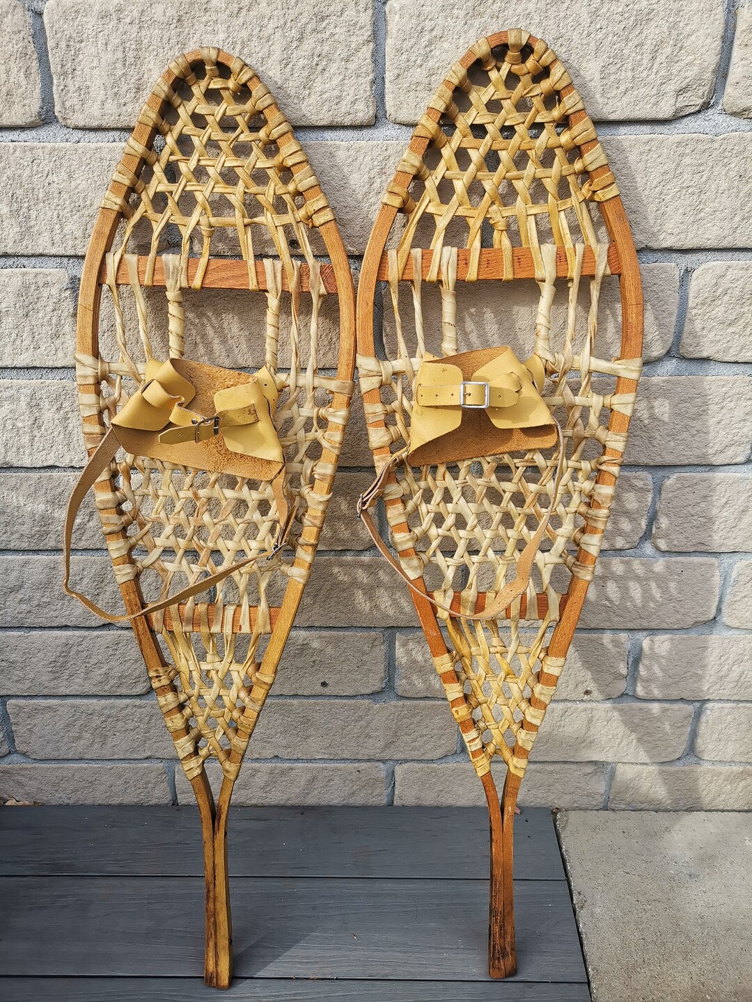 Vintage Canadian Wooden Snowshoes, 4112, Made by Mohawks, Quebec, in