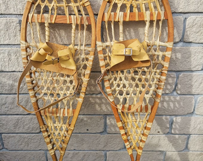 Vintage Canadian Wooden Snowshoes, 4112, Made by Mohawks, Quebec, in