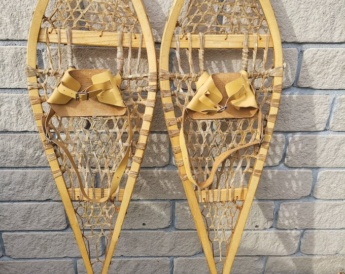 Vintage Classic Canadian Wooden Snowshoes, 4212, Made by Mohawks