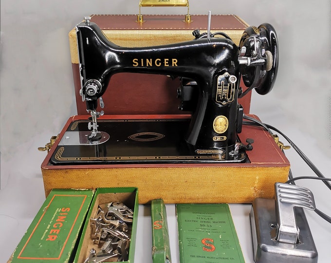 Vintage 1956 Electric Singer Sewing Machine, 9913, With Case, Pedal